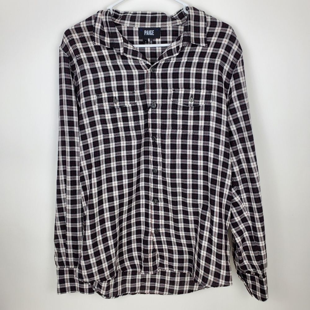 PAIGE Hunter Plaid Shirt Slim Fit Dual Chest Flap Pockets Button Down Cotton Men - Picture 3 of 8